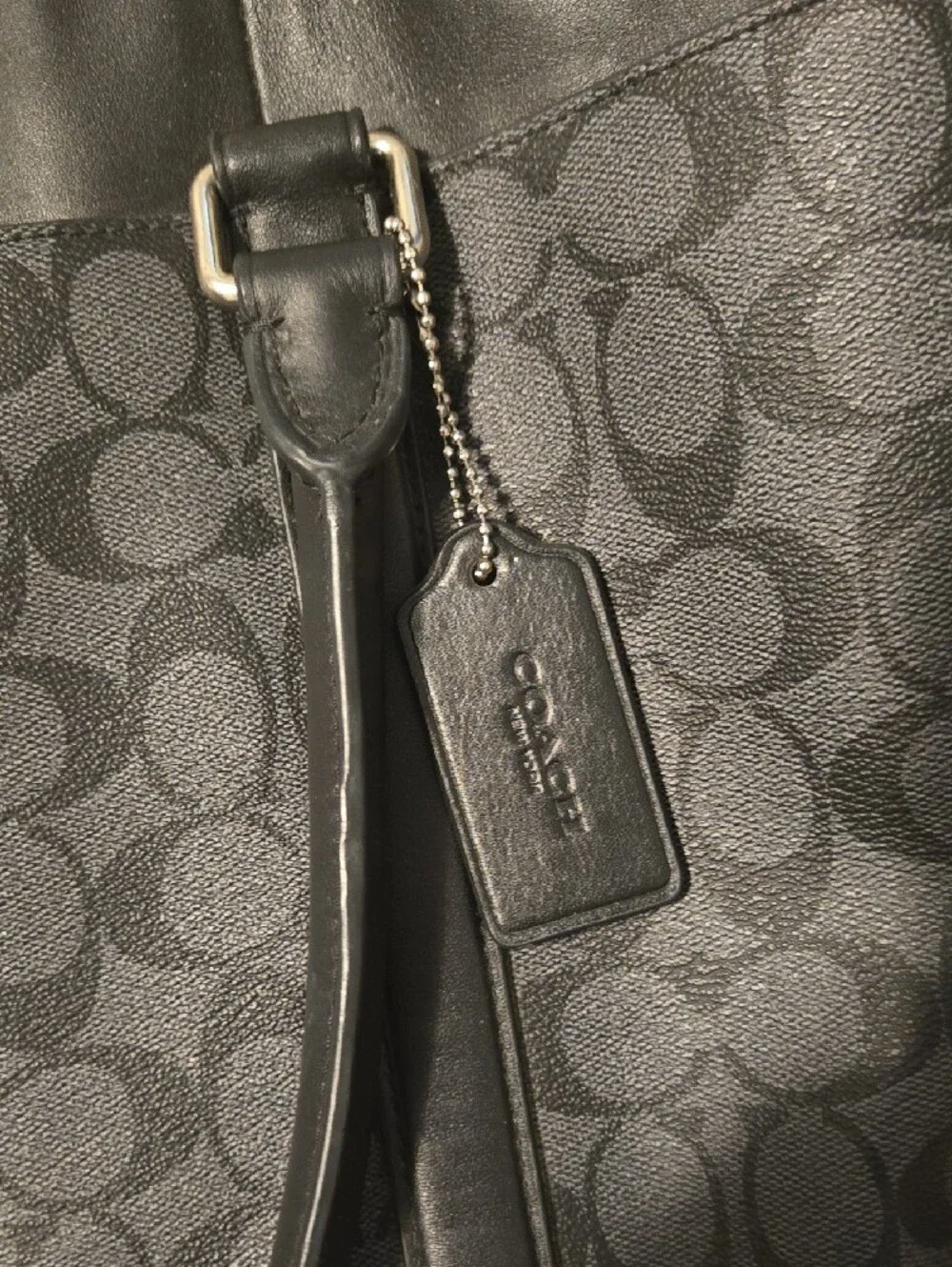 Coach Black and Charcoal Signature Tote with Detachable Strap